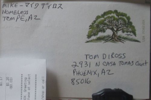 Post card mailed to Tom Diross and Jean Diross on Monday, March 28, 2016 - post card with address