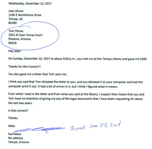 Monday, January 22, 2018 - Thank You letter to Jean and Tom for $300 on Dec 10, 2017 - Tom's copy