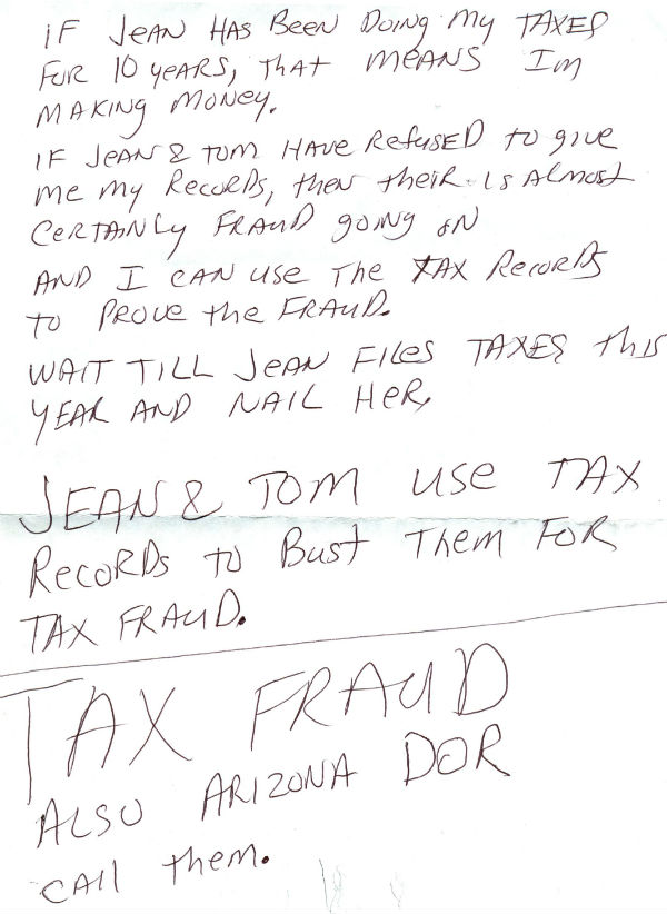 I wonder are Tom and Jean are committing tax fraud and identity theft? - After Jean told me she had filed income taxes for me for the past 10 years I am beginning to wonder if Tom Diross and Jean Diross have been using my ID to commit tax fraud, and have been involved in identity theft tet last 10 years. 