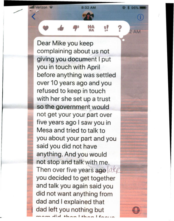 Tom Diross - letter from Tom Diross to Mike Diross - December 10, 2017 - Dictated to Jean Diross, who dictated it to her computer which printed it